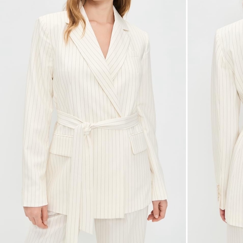 Good American Cream Essential Suiting Belted Blazer